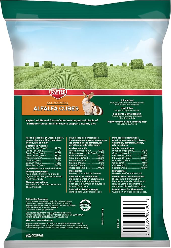 Kaytee Alfalfa Cubes for Rabbits, Guinea Pigs, and Other Small Animals, 15 oz
