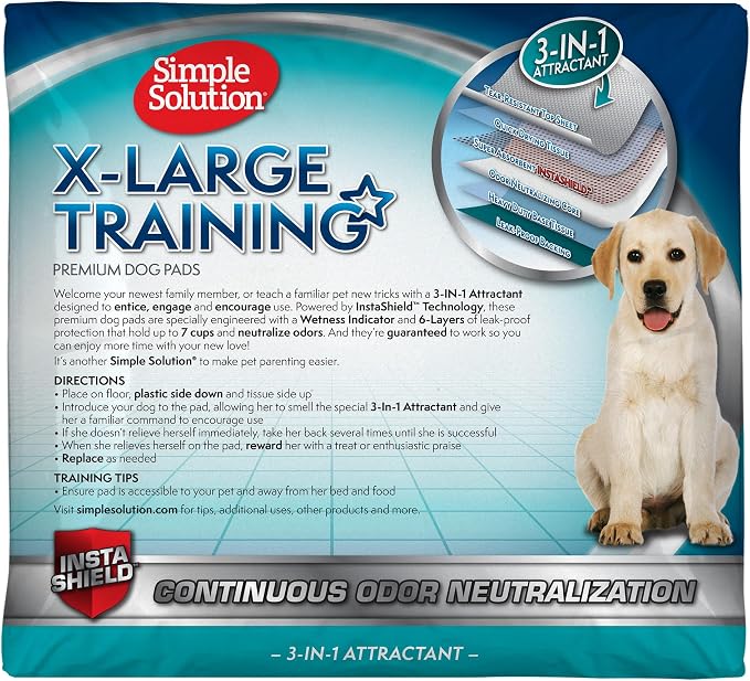 Simple Solution XL Potty Training Pads, Leak Proof Pads, 28"x30" 200 Count | Dog Training Pads, Puppy Potty Training, Housebreaking, Disposable Pee Pads, Floor Protection, Indoor Potty, Puppy Essentials