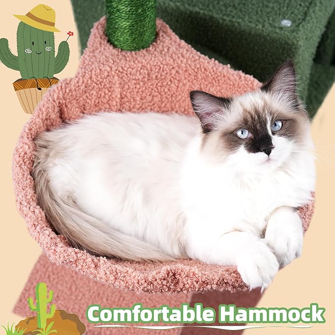 AIWIKIDE Cactus Cat Tree has Scratching Toy with a Ball Activity Centre Cat Tower Furniture Jute-Covered Scratching Posts, Green …