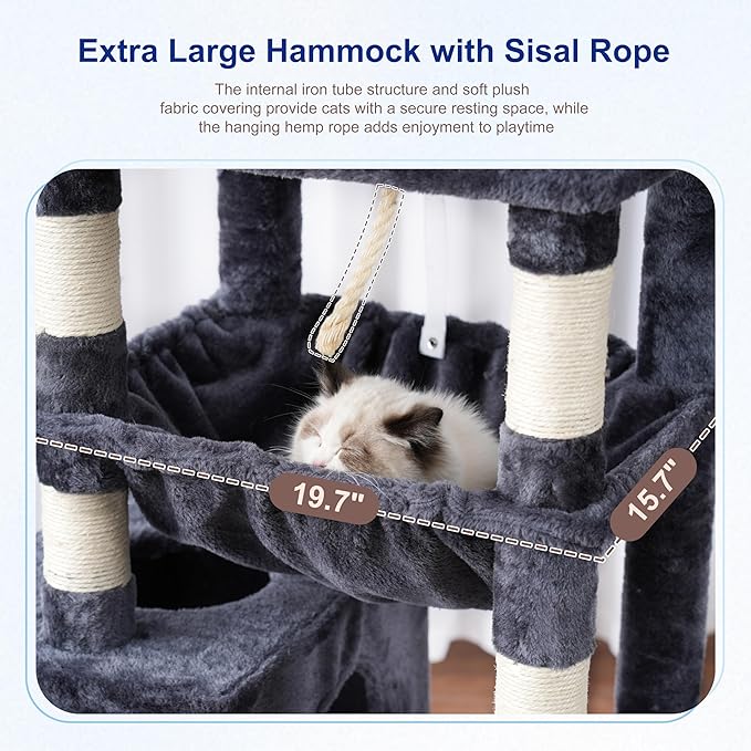 Gitelsnour Cat Tree, Cat Tower for Large Cats with 2 Big Platforms, 2 Baskets, condo and Toys, 63" Cat Scratching Posts for Indoor Cats, Smoky Gray GCT020G