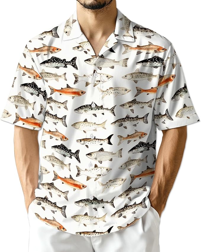 Fishing Crappie Hawaiian Shirt for Men, Button Down Summer Beach Short Sleeve, Fishing Lover Gifts, Sizes S-5XL