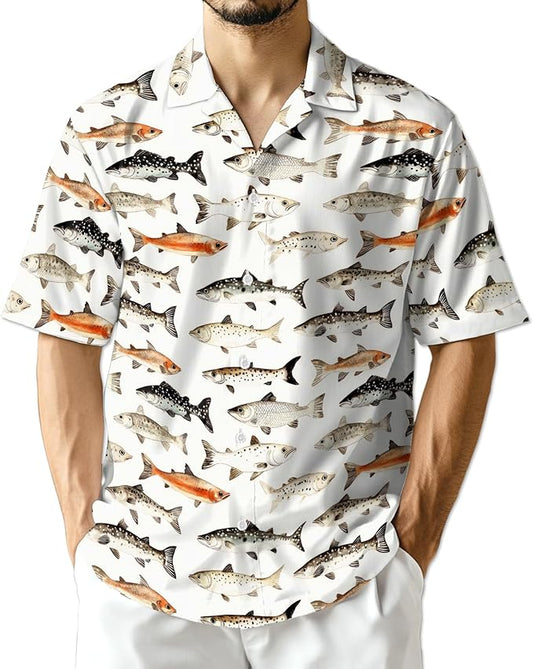 Fishing Crappie Hawaiian Shirt for Men, Button Down Summer Beach Short Sleeve, Fishing Lover Gifts, Sizes S-5XL