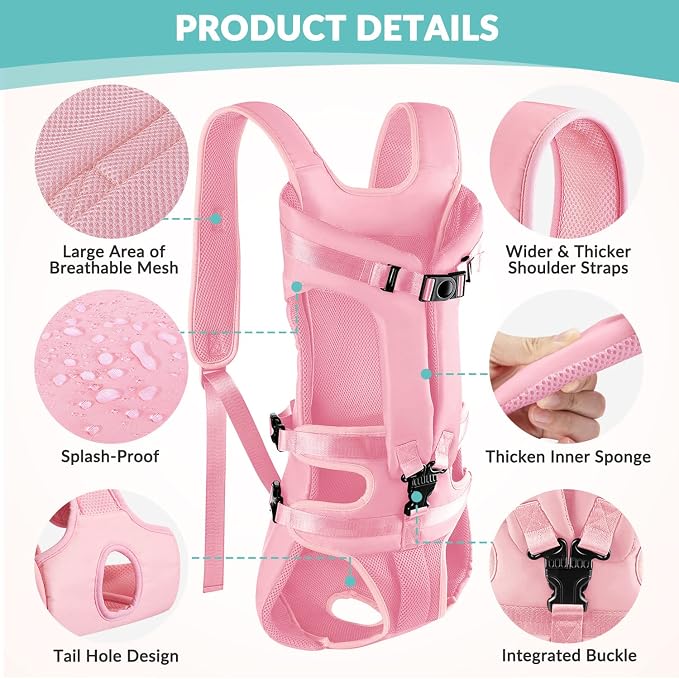 Lukovee Dog Backpack Carrier, Adjustable Front Carrier for Small Breeds | Legs Out Easy-fit, Hands Free, Lightweight, Dog Chest Pack for Hiking Travel Cycling Outdoor (Pink,X-Large)