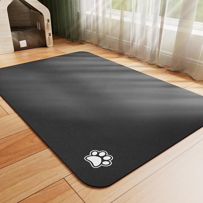HotLive Dog Food Mat - Absorbent Cat Mat for Food and Water, No Stains Pet Feeding Bowl Mat, Easy to Clean Pet Placemats, Quick Dry Dog Water Dispenser Mat for Messy Drinkers | Paw Black 18"x 28"