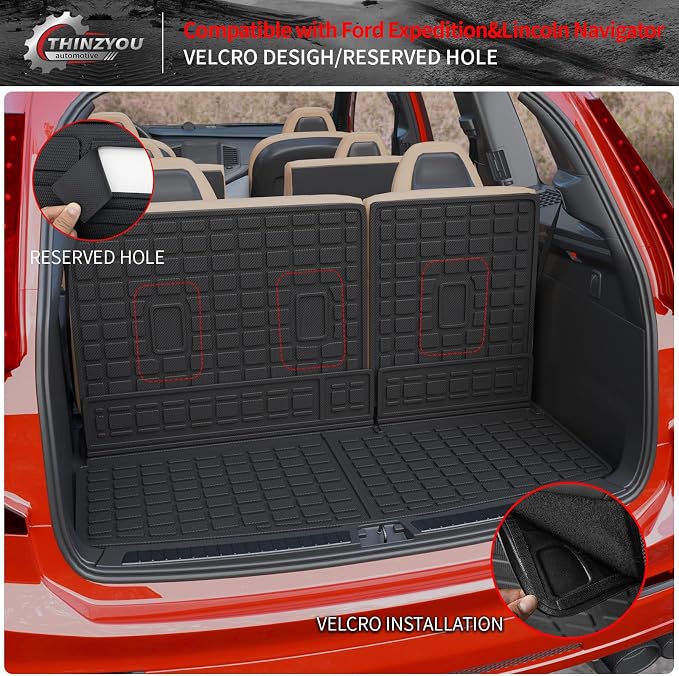 Cargo Mat Compatible with 2018-2024 Ford Expedition Lincoln Navigator (Not for Max or L Models) Cargo Liner Trunk Liner 2023 Expedition 7&8 Seats Accessories (Trunk Mat+Backrest Mats)