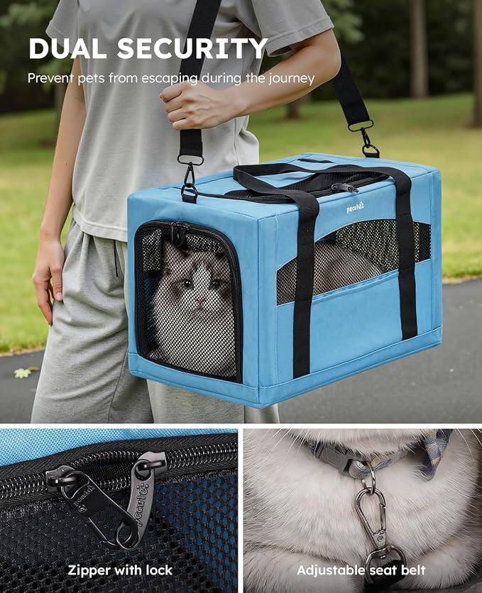 Pecute Cat Carrier Stable, Pet Carrier with Privacy Partition,Light Blue | Safe For Car Travel, Stable Steel Frame, Soft-Sided Pet Carrier Bag For Dogs And Cats Up To 15lbs, Foldable Design,XL.