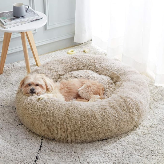 Western Home Calming Donut Small Medium Pet Dog Bed Washable,27" Brown | Fluffy Faux Fur Round Cuddler,Anti-Anxiety,Anti-Slip Bottom,Plush Pet Dog Beds for Small Medium Sized Dogs,Up to 35 LBS