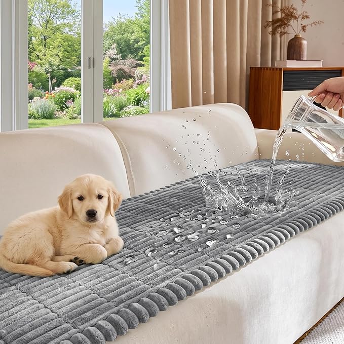 FUANGUI Waterproof Couch Cover Sofa Cover for Dogs and Pets Sofa Protector | Non-Slip Washable Fuzzy Soft Cat Bed Sofa Slipcover for 2-3 Cushion Couch Sofa Pet Friendly, Grey, 27.6" x 59.1", 1 pcs