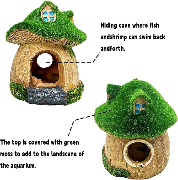 Aquarium Decoration House Resin Hollow Hide House Betta Fish Log Moss Cave Ornament Tank Hideaway Accessories for Mini Small Fish Shrimp