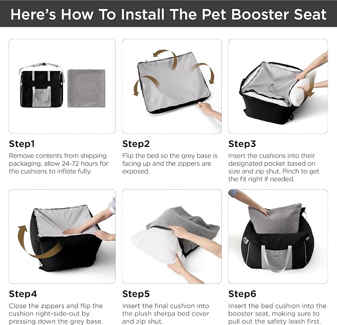 Lesure Dog Car Seat for Small Dogs,Booster Car Bed for Puppy Under 25lbs | Soft Pet Carseat with Clip-On Safety Leash and Thickened Memory Foam Filling,Dog Travel Carrier Bed with Storage Pocket,Black