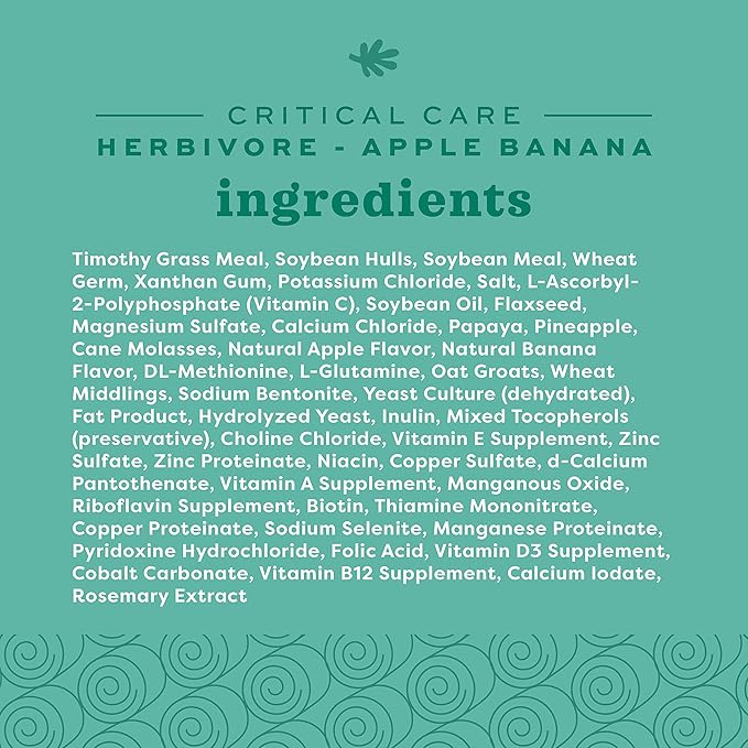 Oxbow Critical Care Herbivore, Emergency Rabbit & Guinea Pig Food, Natural Apple Banana Flavor, Critical Care Herbivore, Assist Feeding Formula for Pets, 454 gram bag