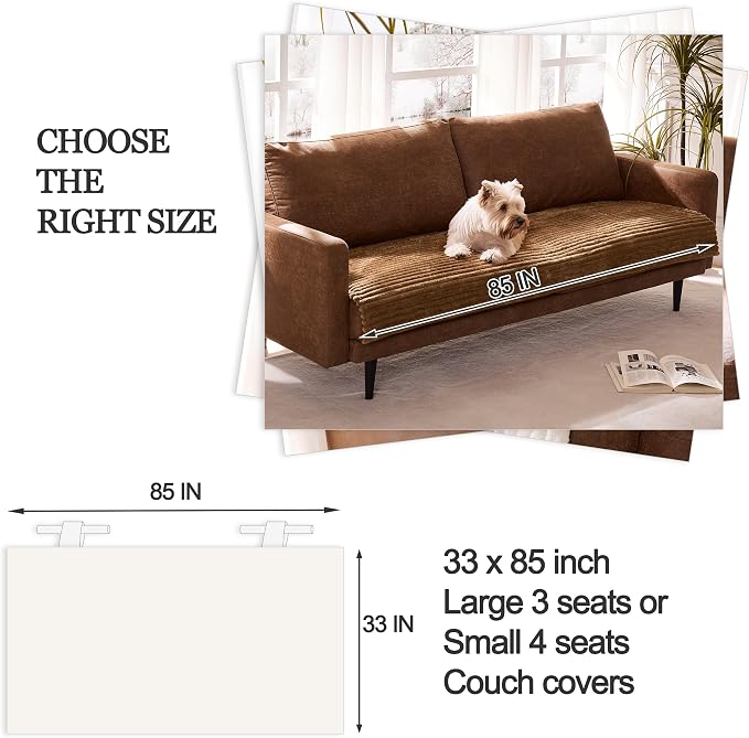 Dual Non-Slip Couch Cover for Dogs Waterproof, Fuzzy Soft Pet Couch Covers for Sofa 3 Cushion, Pet Friendly Soft Dog Bed Covers Sofa Cover Washable (Coconut, 33" x 85" 1 Pack)
