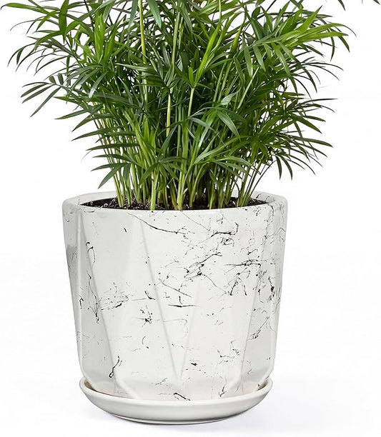 7.8 Inch Ceramic Plant Pot with Drainage Hole Mesh Net, Large Flower Pots for Indoor Plants with Saucer, Gardening Pots Outdoor