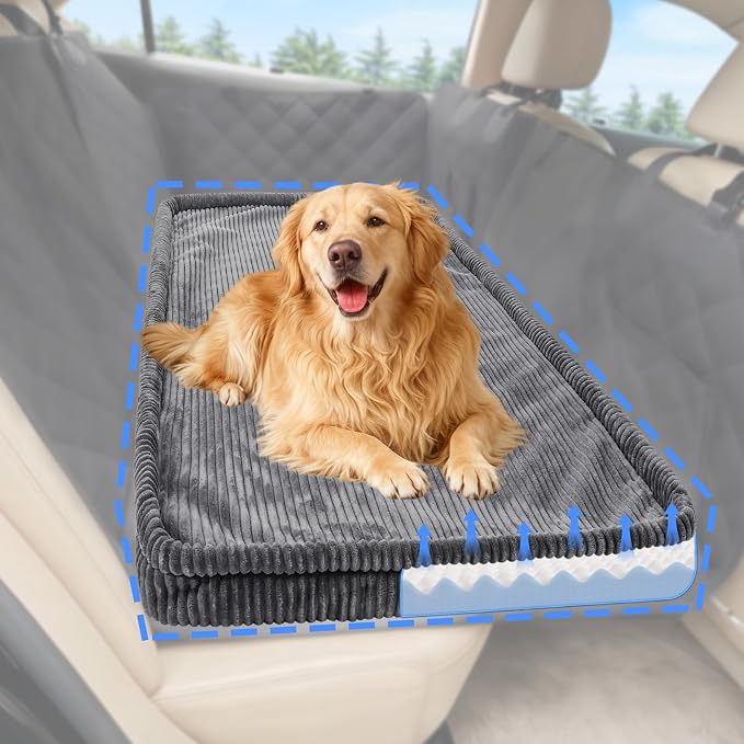 Loiion Dog Car Bed, Non-Slip Backseat Extender Pet Mat 56"x28.7"x2" | Removable, Washable Dog Bed With Waterproof Liner Protects Car Seats, Anti-Slip Travel Bed For Dogs