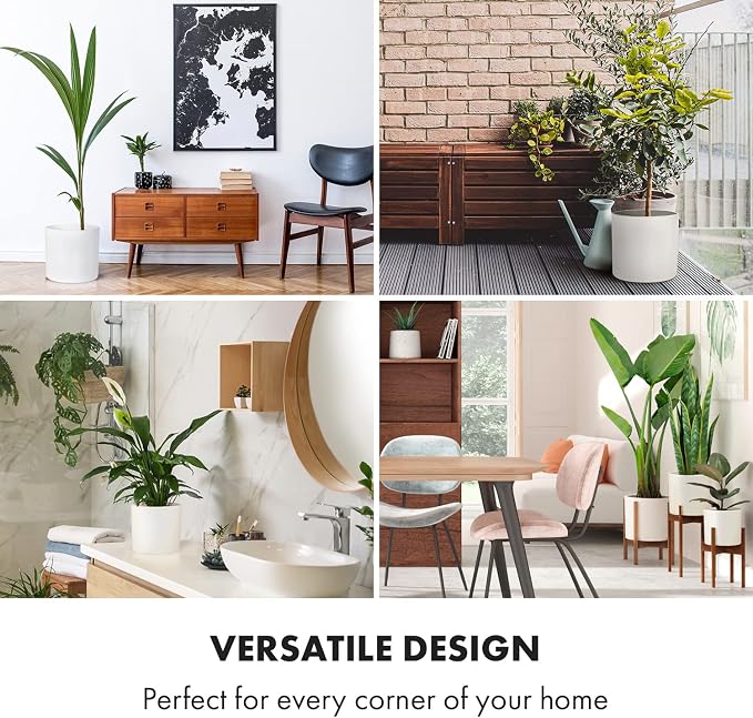 Fox & Fern Large Indoor Planter, Modern Large Plant Pot for Indoor or Outdoor, UV and Frost Resistant - 10 Inch, Matte White Flower Pot with Drainage Plug