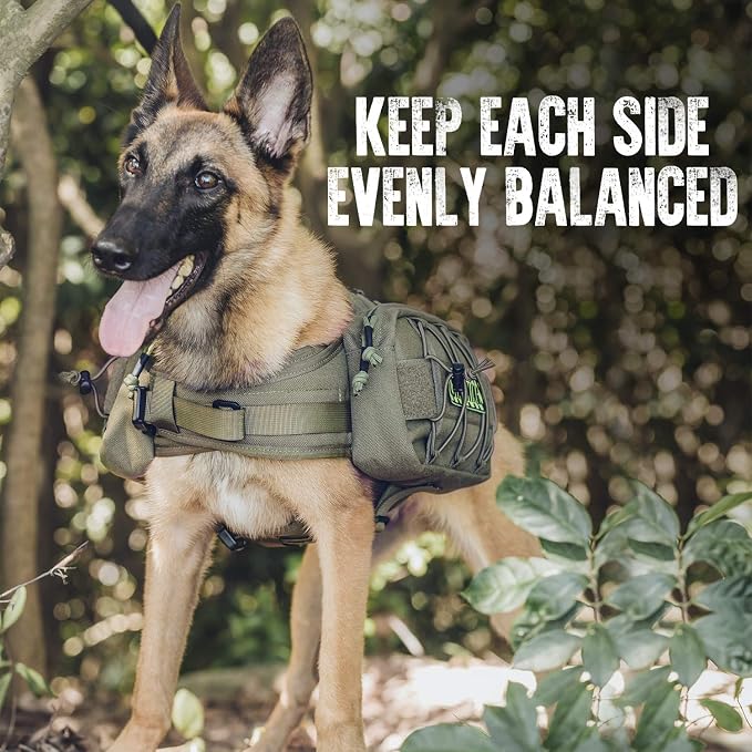 ONETIGRIS Dog Backpack for Medium & Large Dogs, Nylon Backpack for Dogs Tactical Pet Backpack with Side Pockets for Hiking Walking Training Running (Green, Medium)