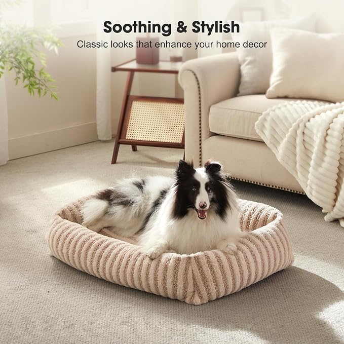 MIXJOY Dog Beds for Small Dogs Cats, Washable Dog Bed with Removable Cover, Soft Calming Cat Bed for Indoor Cats, Rectangle Pet Sofa Bed for Puppy Kitty, Anti-Slip Bottom,20"x19"x6", Beige