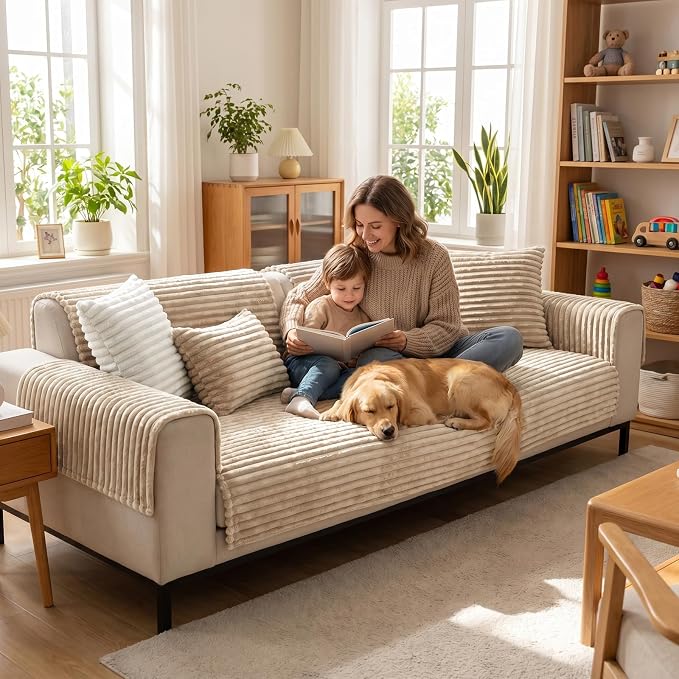 FUANGUI Waterproof Couch Cover for Dogs, Washable Pet Couch Covers for Sofa | Soft Cat Dog Bed Cover Non-Slip Couch Covers for 3 or Small 4 Seat Cushion Couch Sofa Pet Friendly