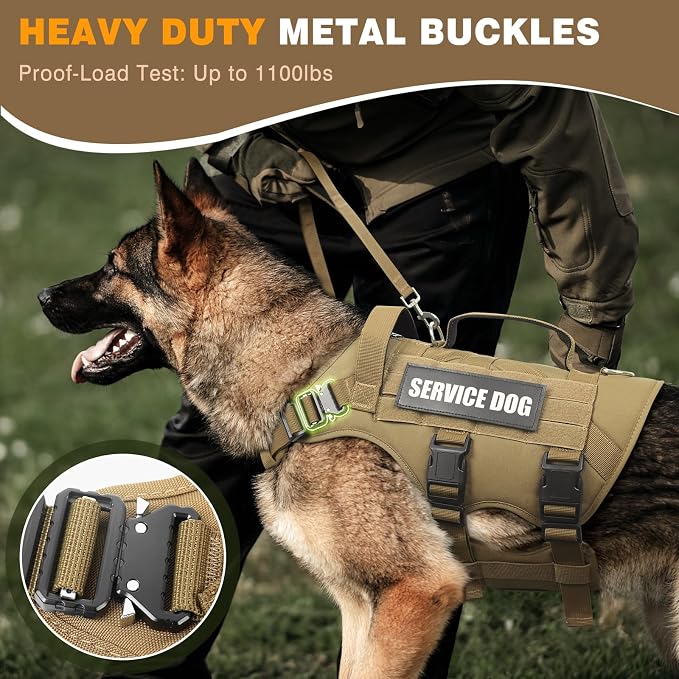 Service Dog Vest Harness for Medium Dog, Tactical Working MOLLE Vest with 10 Pet Patches, No Pull Heavy Duty Harness for Training Walking