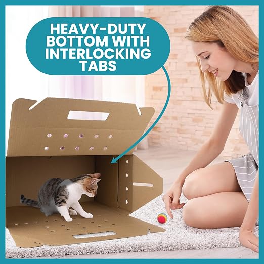 Disposable Cardboard Pet Carrier 12/Case | Sturdy Corrugated Cardboard Carrier | 17.5" L x 12.25" H x 8.75" W