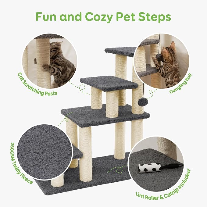 Dog Stairs & Cat Scratching Post Pet Steps for High Bed Couch | High-Strength Boards Hold up to 150 lbs for Indoor Small Cats Kittens Dogs Climbing Playing, 4 Combination Options, 4 Steps