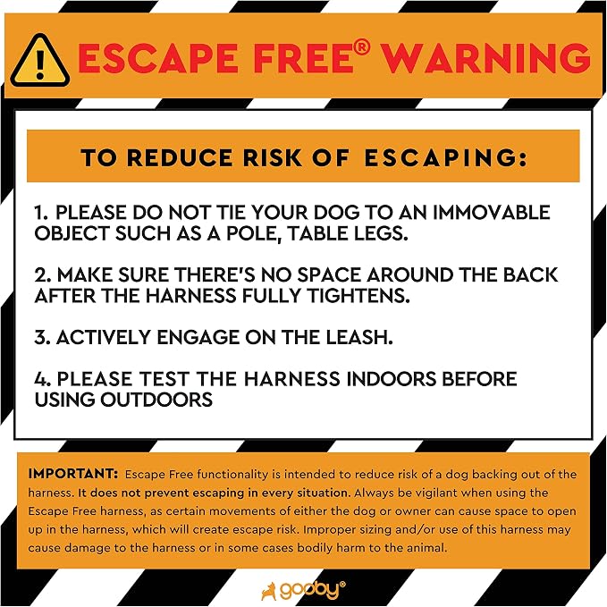 Gooby Escape Free Sport Dog Harness, Choke-Free, Blue, Medium | Patented escape-free frame; Reduces choking; 4-point adjustment; Soft neoprene padding; Durable webbed straps