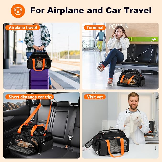 pidipiti 17x12.5x8.5 Soft-Sided pet Carrier,for Extra-Small Dog/Medium cat | top and 1 side Expandable,TSA Approved,for jetblue and Other Airlines only Have 8.5'' Height Space underseat