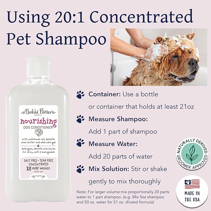 Bobbi Panter Nourishing Dog Conditioner Safflower Oil, Keratin, Shea Butter & Aloe Vera – Detangling Natural Formula for Soft, Smooth & Manageable Coat, 10:1 Concentrate, 14 oz (Case of 12)