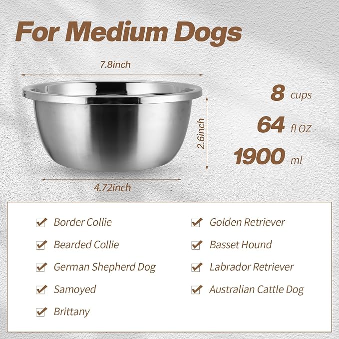 16 Pcs 8 Cup Metal Dog Bowls Stainless Steel Thickened Food Bowls Travel Kennel Food and Water Dish for Medium Large Size Dogs Cats, 64 Oz, Dishwasher Safe