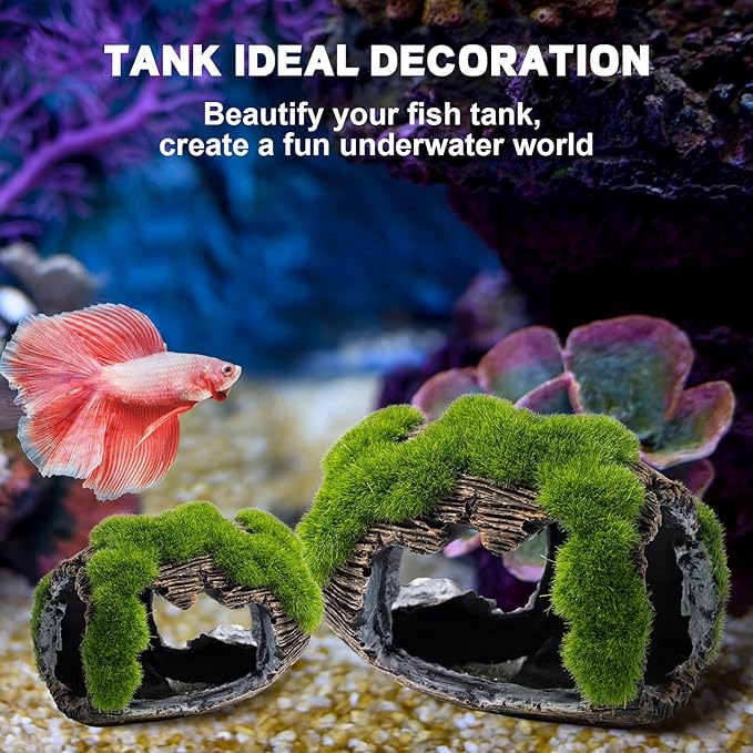 Rislobx Betta Fish Broken Barrel Decor Tank Accessories, Resin Fish Cave Aquarium Hide Tank Decoration (Large)