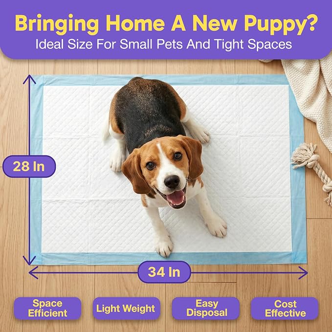 PETSWORLD Large Dog Pee Pads 28x34 Inch, 300 Count, Fresh Scented Puppy Training and Potty Pads with Optional Sticky Corner Tape, Absorbent Leakproof Pads for Dogs