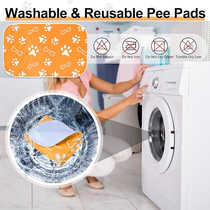 BEAUTYZOO 6 Pack Washable Pee Pads for Dogs,Reusable Puppy Pad 16x24 Orange | Waterproof Super Absorbent,Non Slip and Leak-Proof Against Urine,Whelping Pads Mats for Puppy Potty Training,Playpen,Crate