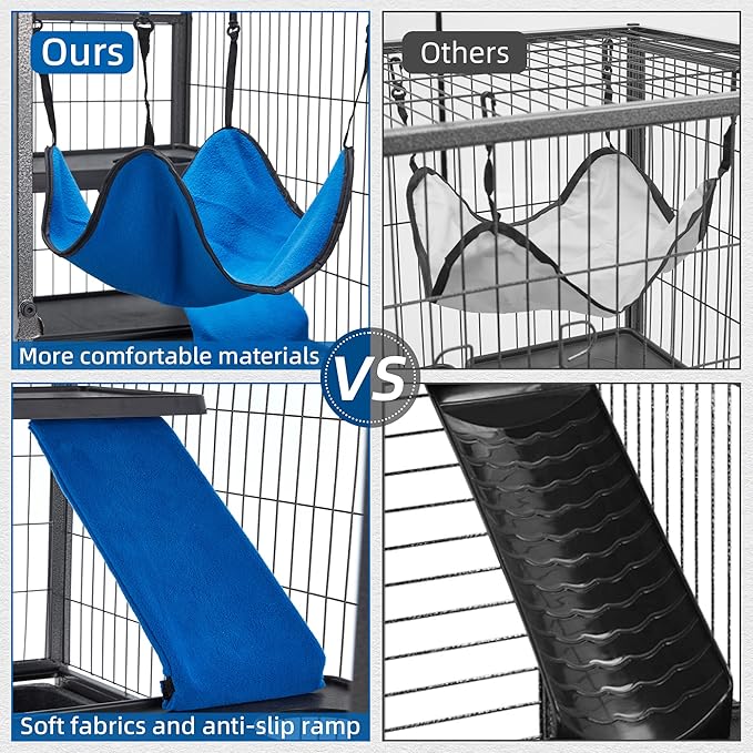 HABUTWAY 45''H Metal Small Animal Cages, Rolling Chinchilla Cage with Removable Ramps, Lagre Cage for Chinchillas/Guinea Pigs/Rabbit, Ferret Cages with Hammock & 4 Tiers, Black
