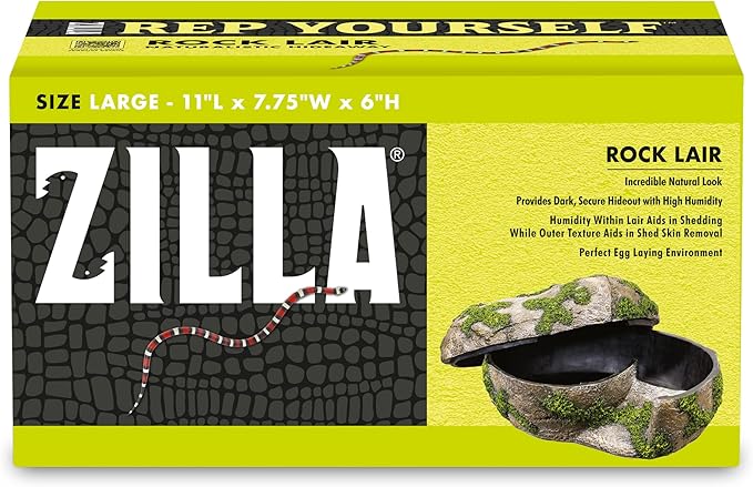 Zilla Rock Lair, Naturalistic Hide, Supports Shedding and Egg-Laying, Retains Humidity, Ideal for Snakes and Lizard, Large