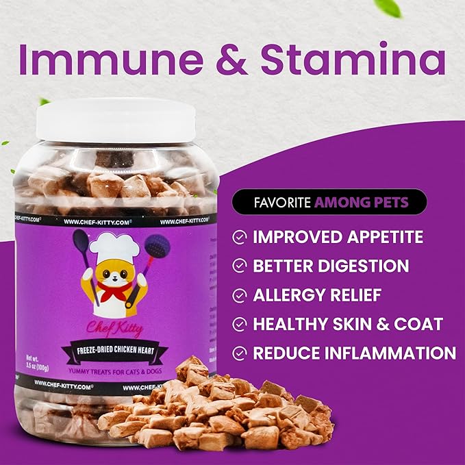 Chicken Hearts for Dogs | Cat Treats Freeze Dried, 100% Human Grade, Single Ingredient | High Protein Cat & Dog Food Toppers | No additives or Preservatives | Inspected & Tested in USA | 2.6 oz.