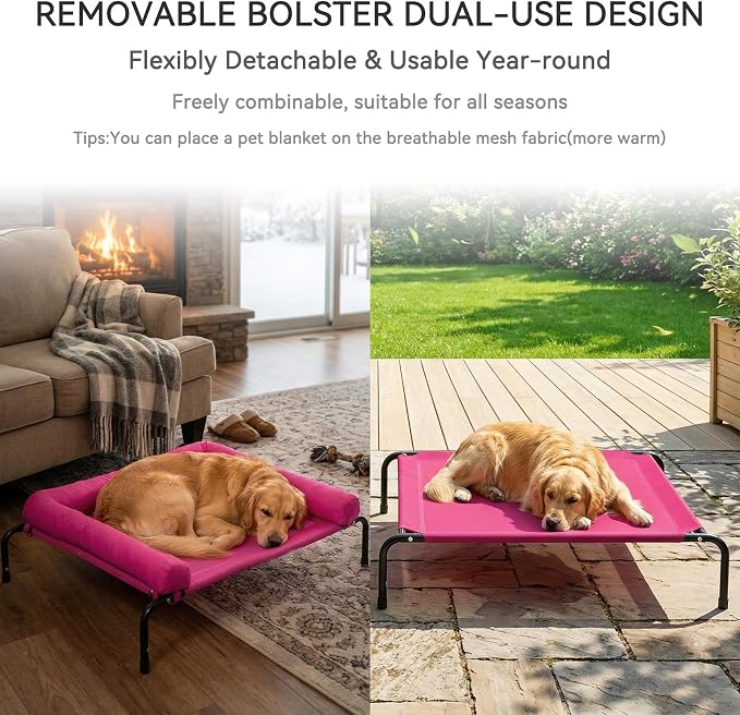 Cooling Elevated Dog Bed, Outdoor Raised Dog Beds, Medium Dogs Cot | Waterproof,W/Breathable Mesh, Pet Cot W/Portable Removable Bolster
