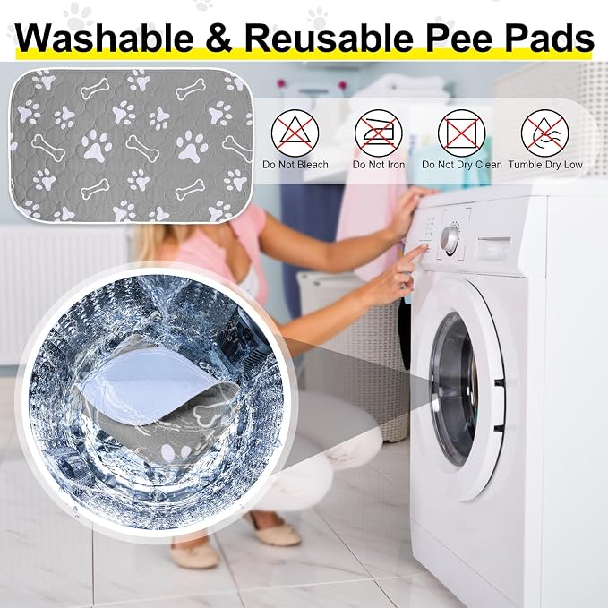 BEAUTYZOO 6 Pack Washable Pee Pads for Dogs,Reusable Puppy Pads 16x24 Gray | Waterproof Super Absorbent,Non Slip and Leak-Proof Against Urine,Whelping Pads Mats for Puppy Potty Training,Playpen,Crate