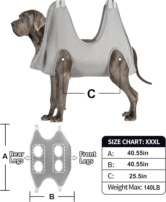 Kkiimatt Dog Grooming Hammock Harness,XXX-Large Silver Grey Grooming Sling for Giant Dogs,Dog Hanger Holder Restraint for Nail Trimming, Hanging Harness Hammock for Nail Clipping