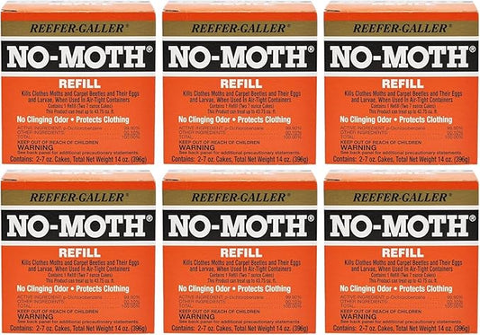 NO Moth Closet Hanger Refills - Kills Clothes Moths, Carpet Beetles, Eggs & Larvae (2 Moth Cakes, Pack of 6)