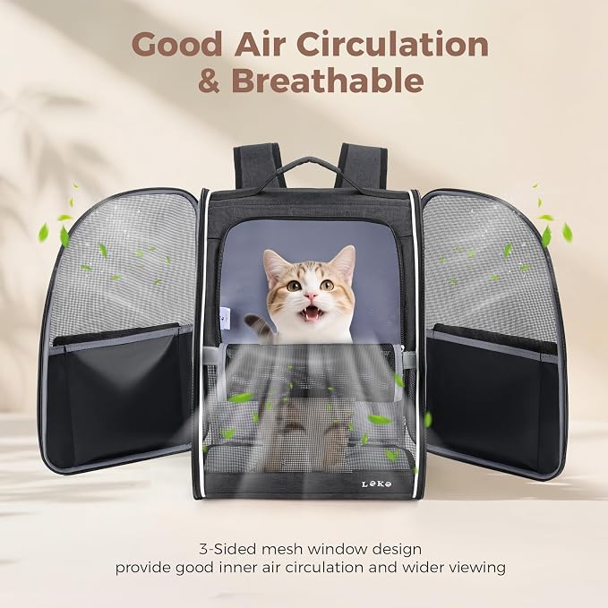 Lekereise Dog Carrier Backpack for Small Medium Dogs Cats up to 18 lbs, Breathable Pet Backpack Carrier with 3 Entrances, Collapsible Cat Backpack Carrier, Travel Hiking Puppy Backpack