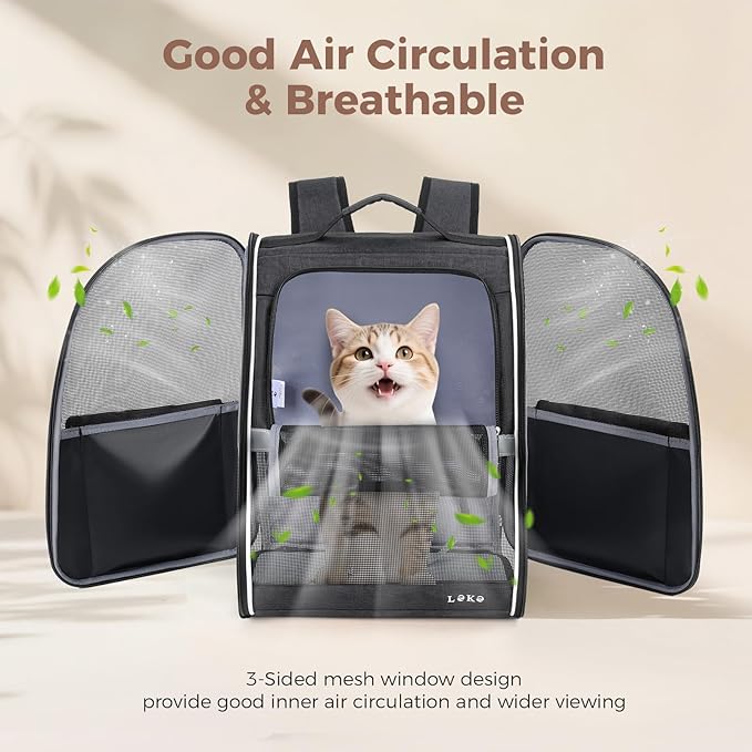 Lekereise Dog Carrier Backpack for Small Medium Large Dogs Cats up to 25 lbs, Breathable Pet Backpack Carrier with 3 Entrances, Collapsible Cat Backpack Carrier, Travel Hiking Puppy Backpack