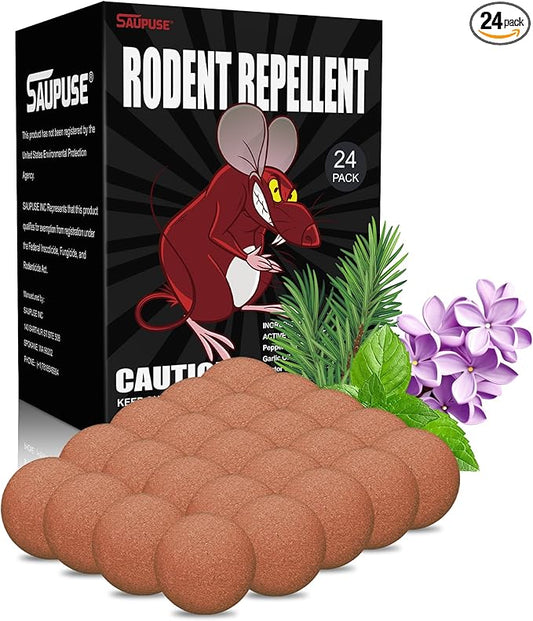 Rodent and Insect Repellent Ball. Suitable for use in Homes, Gardens, and Warehouses. Uses Natural Ingredients to Safely and Effectively Repel mice & Squirrels. Safe for Families and Pets 24 Pack