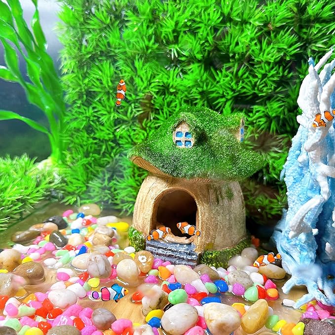 Aquarium Decoration House Resin Hollow Hide House Betta Fish Log Moss Cave Ornament Tank Hideaway Accessories for Mini Small Fish Shrimp