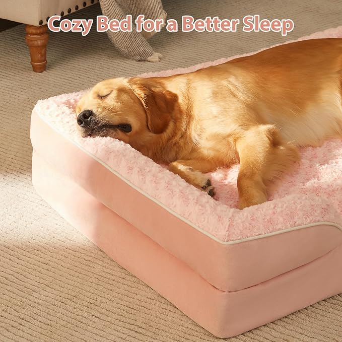 WNPETHOME Orthopedic Washable XL Dog Bed for Senior Dog Cozy Sleep | Extra Large Waterproof Big Soft Dog Couch Sofa Bed for Dogs Relax with Removable Cover Supportive Pet Bed Pink 42x30 Inch