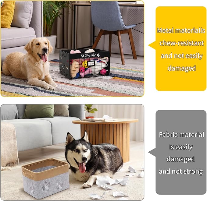 Bfttlity Dog Toy Basket Large Metal Toy Box Storage for Dogs Toys, Black | Dog Toy Bin with Handles for Living Room Storage Dogs Chew Pets Toys, Blankets, Clothes, Food
