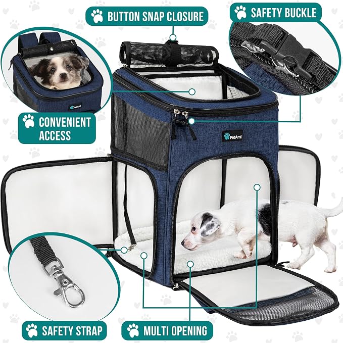 PetAmi Dog Backpack Carrier, Airline Approved 4-Way Entry Cat Backpack Carrier, Ventilated Mesh, Collapsible Pet Carrier for Small Puppy, Kitten, Hiking, Travel Car, Vet, up to 18 lbs, Navy Blue