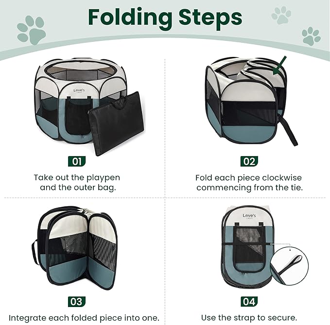 Love's cabin Pet Puppy Dog Playpen, Small Dog Tent Crates Cage Indoor/Outdoor, Portable Playpen for Cat, Foldable Pop Up Dog Kennel Playpen with Carring Case, Removable Zipper Top, Moss Green