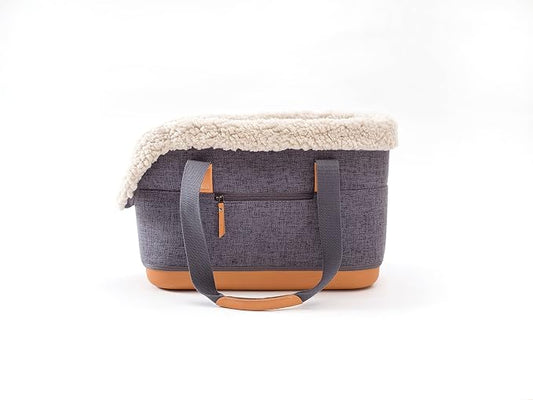 LeftPine x P.L.A.Y. Deluxe Dog Carrier Purse - Soft Sided Pet Travel Tote for Small Dogs & Puppies up to 16 Pounds - Built-in Safety Leash, Machine Washable, Removable Liner, Zipper Pocket (Charcoal)
