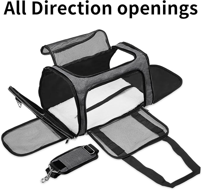 Soft-Sided Cat/Dog/Pet Carrier, Collapsible Pets Travel Carriers for Big Cats/Small Dogs with Shoulder Strap & Removable Mat, Mesh Puppy Carry Bag, Up to 25 Lbs (Dark Grey)