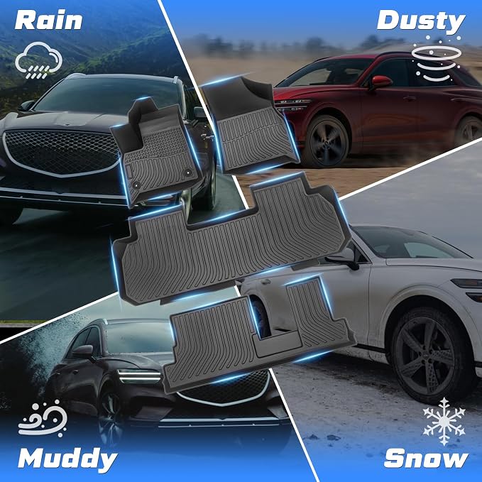 Sunsdrew All-Weather Floor Mats for 2018-2023 Chevrolet Chevy Traverse 8 Seats,Waterproof TPE Floor Liners Car Mats for Traverse Accessories Odorless Black